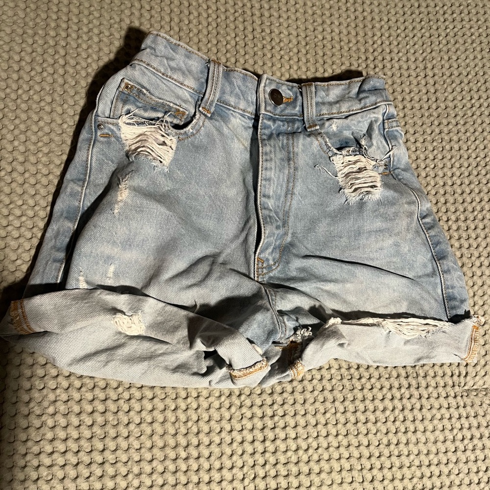 Zara Light Blue Ripped Jean Shorts